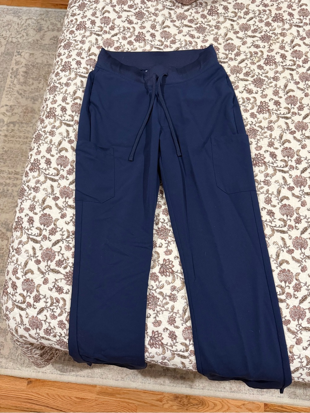Navy Drawstring Straight-Leg Pants with Utility Pockets size S/regular